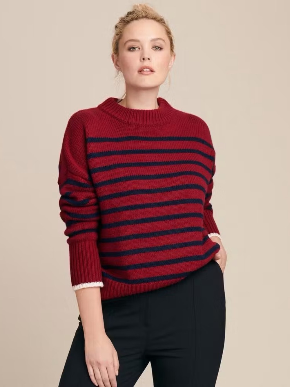 $295 La Ligne Marín Striped Red Navy Blue Sweater Small